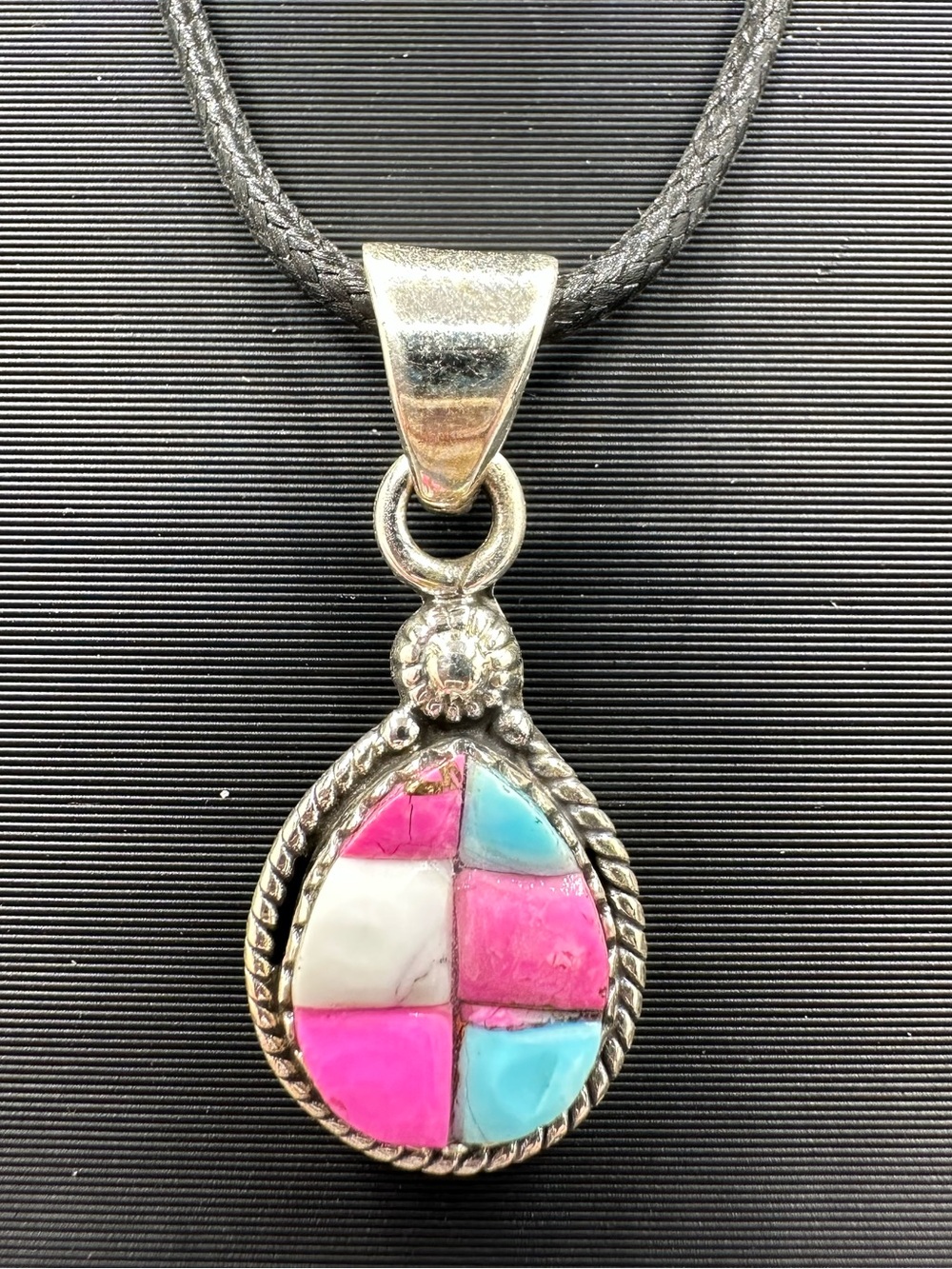 Cotton Candy Dahlia Turquoise Cobblestone Sterling Silver 925 Necklace Pendant